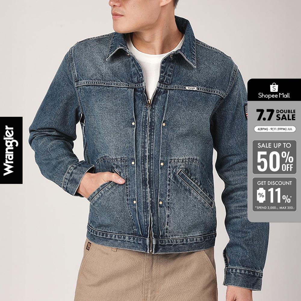 WRANGLER เสื้อแจ็กเก็ตผู้ชาย คอลเลคชั่น Biker Look ทรง Regular รุ่น WR F425MJKTN04 สียีนส์กลาง