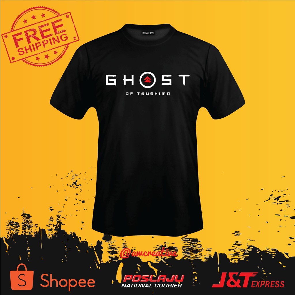 เสื้อยืด Ghost of Tsushima เสื้อยืด Jin Sakai Clan เสื้อยืดสีดําและสีขาว Viral Bossku