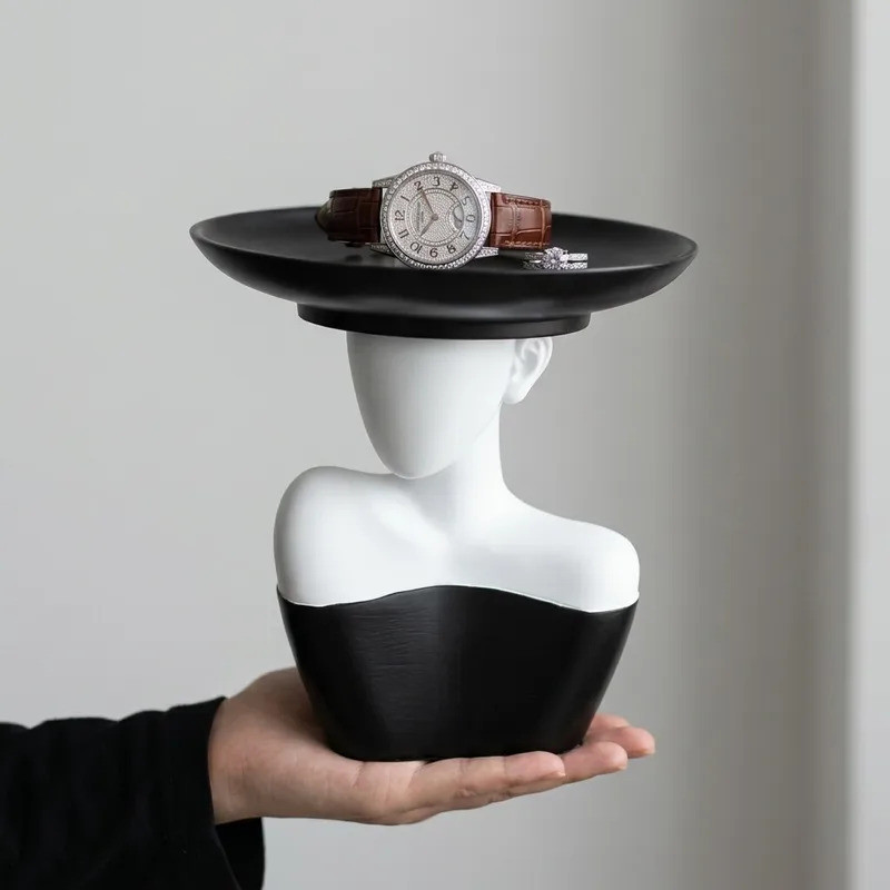 อิตาเลี่ยน Minimalist บทคัดย่อสีดําสีขาวรูปประติมากรรมเครื่องประดับ Catchall ถาด Entryway Foyer ตกแต
