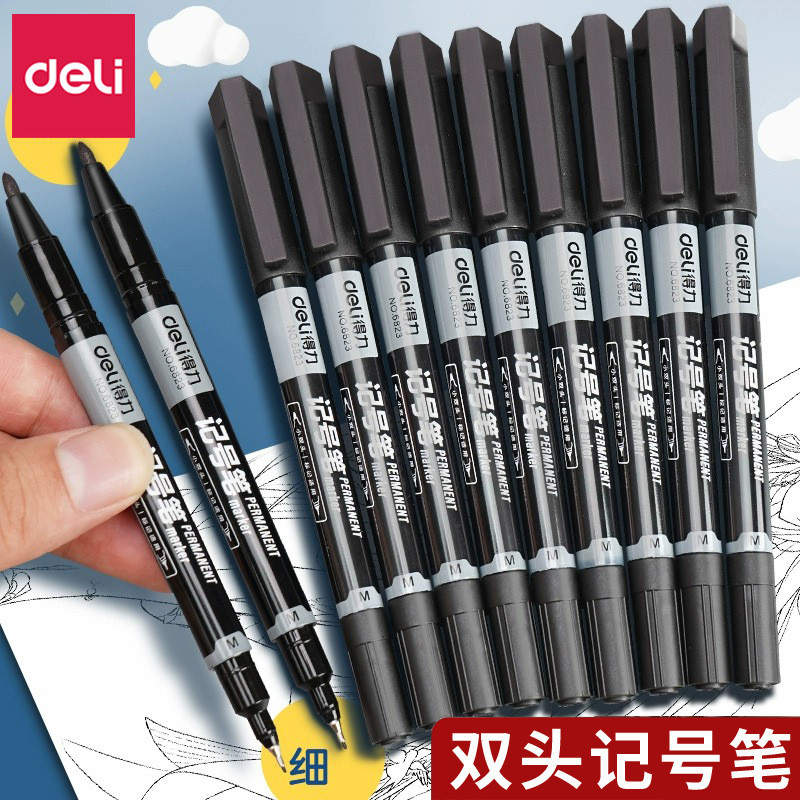 Deli 12 ชิ้น Pack Double-Headed Marker ปากกาหนามันปากกา Fine Hook Line ปากกา CD CD Express MARKER AN