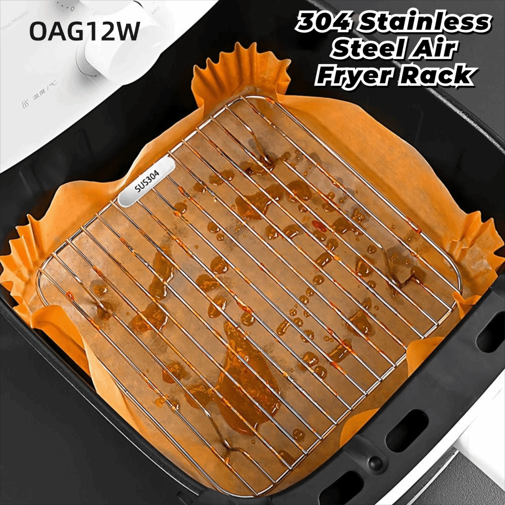 OAG12W Air Fryer Rack, 304 สแตนเลส Thicken ทําอาหาร Rack,แบบพกพารอบสแควร์เท้าตารางย่างหน้าแรกเตาอบห้องครัว Steamer Cooker