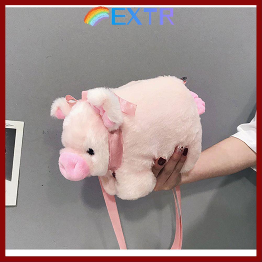 CODEXTR หมูสีชมพูกระเป๋าตุ๊กตาเดินทางผู้หญิงสาวสะพายข้างโทรศัพท์ Money Storage Pack สะพายกระเป๋าถือกระเป๋าตุ๊กตาปุย