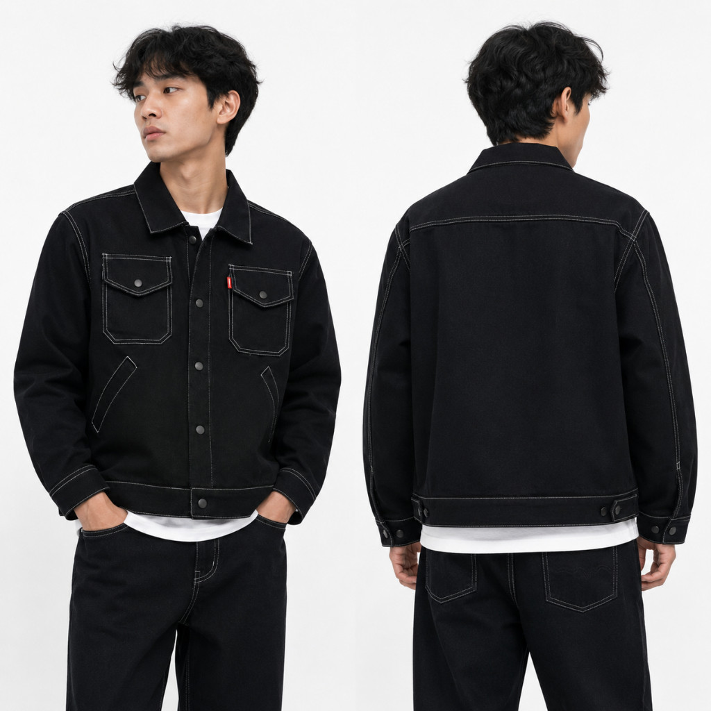 เสื้อแจ็คเก็ตทํางาน Oversize Classic Vibe - Boxy Work Jacket Raw Polos - Hippie Black