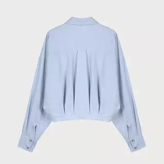 mimi-เสื้อเชิ้ตแขนยาวสีฟ้าอ่อนไซส์ใหญ่ ดีไซน์แบบสองชิ้นเทียม เรียบง่ายและมีสไตล์ สไตล์ลำลอง คอตั้ง สำหรับผู้หญิง#W752