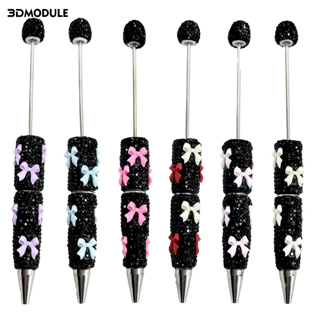ปากกา Beadable ปากกาลูกลื่น Rhinestone Glitter Rhinestone ปากกาลูกลื่นลูกปัดพร้อมโบว์ – Handmade Diy Bling หมึกสีดําสําหรับโรงเรียน Office และ Craft Supplies