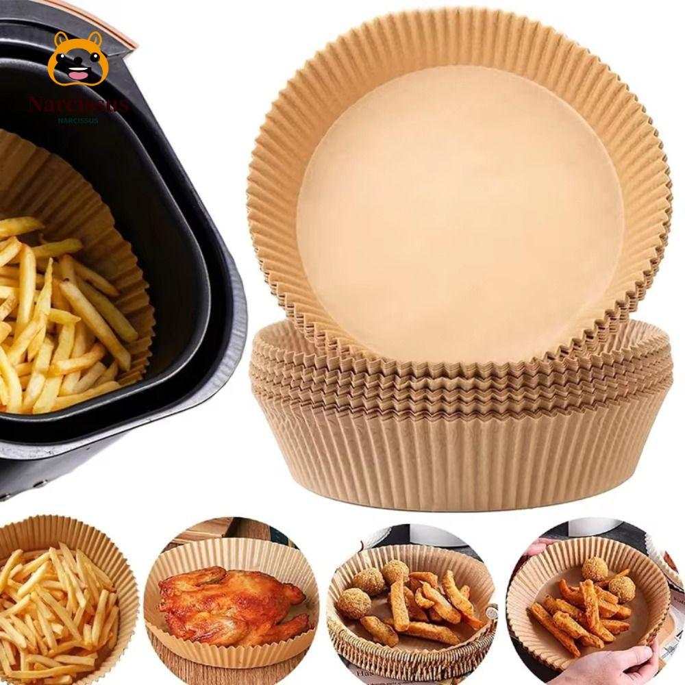 NARCISSUS กระดาษรองอบ Air Fryer กันน้ำมัน Non-Stick ใช้แล้วทิ้ง 20/50 แผ่น สำหรับหม้อทอดไร้น้ำมัน Steamer มัฟฟิน Cupcake ทนทาน