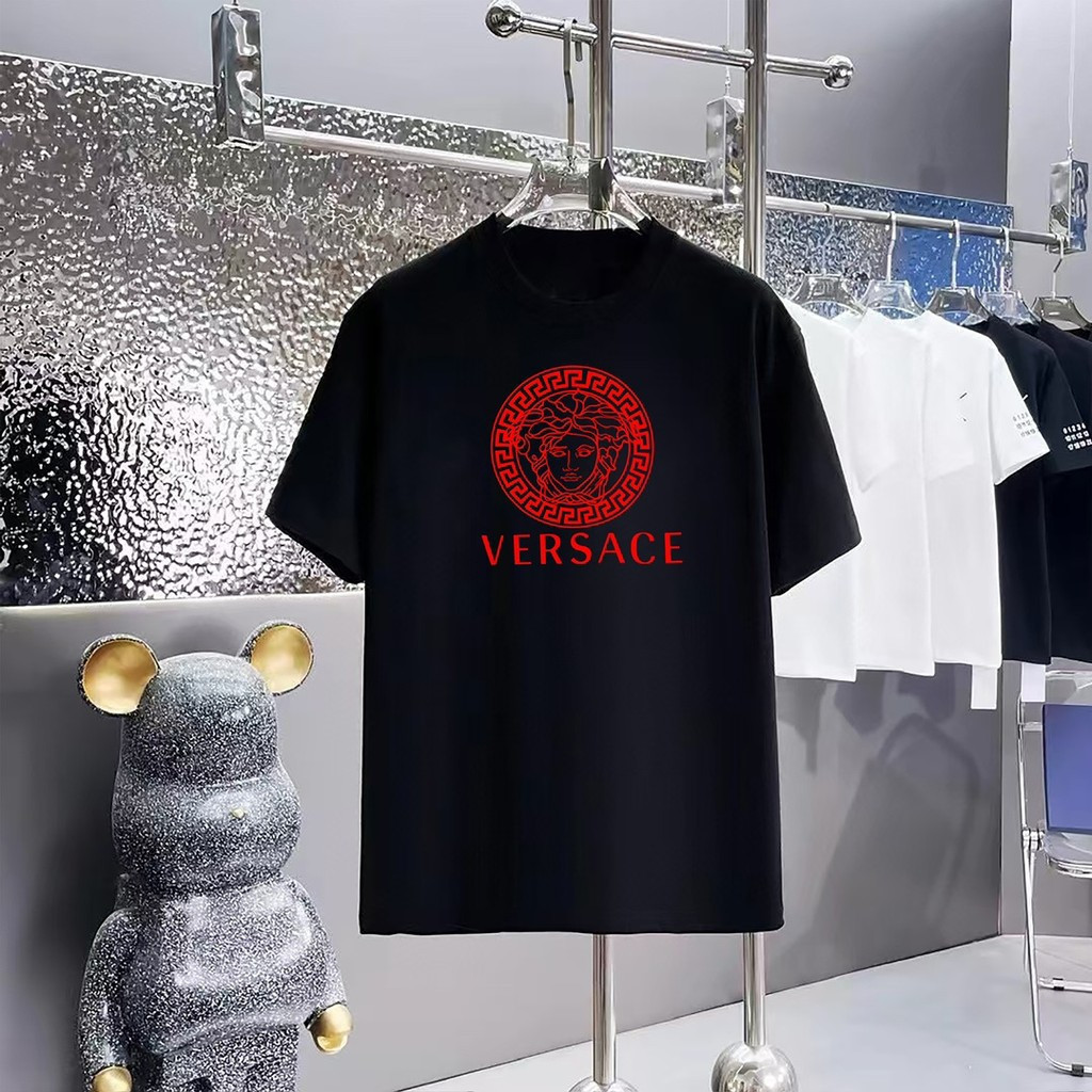 Versace tee/Versace เสื้อยืดพิมพ์แขนสั้นผู้ชายผู้หญิงเสื้อยืดแขนสั้น High-End เสื้อยืดธุรกิจ