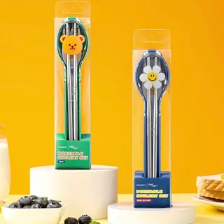 (รอ 3อาทิตย์) Glasslock x Wiggle Wiggle Portable Cutlery Set / ชุดช้อนส้อม ตะเกียบพกพา สเตนเลส304