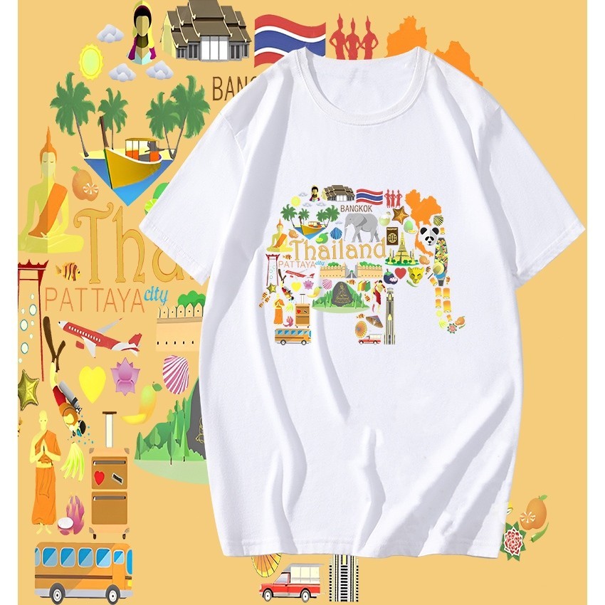 เสื้อยืดผ้าฝ้ายลาย Thailand Map Travel สไตล์การท่องเที่ยวไทย ยูนิเซ็กซ์ เสื้อพิมพ์ลาย ไซส์ S-5XL