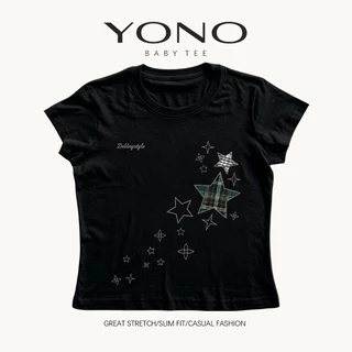 (พร้อมส่ง24ชม.) baby tee สีขาว ลายดาวผ้าตาราง ฟีล y2k มินิมอลหวานเท่ ทรงเข้ารูป ใส่ชิคทุกวัน