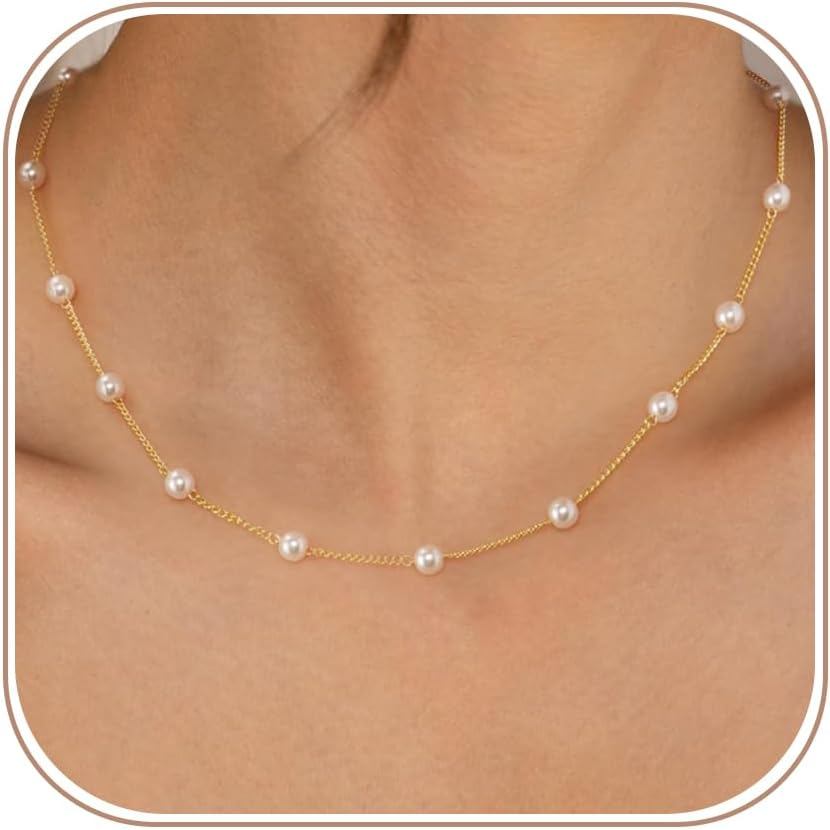ใหม่ Dainty จี้สร้อยคอผู้หญิง 14K Gold Plated Handmade Chain ที่ละเอียดอ่อน Layered Pearl สร้อยคอทุก