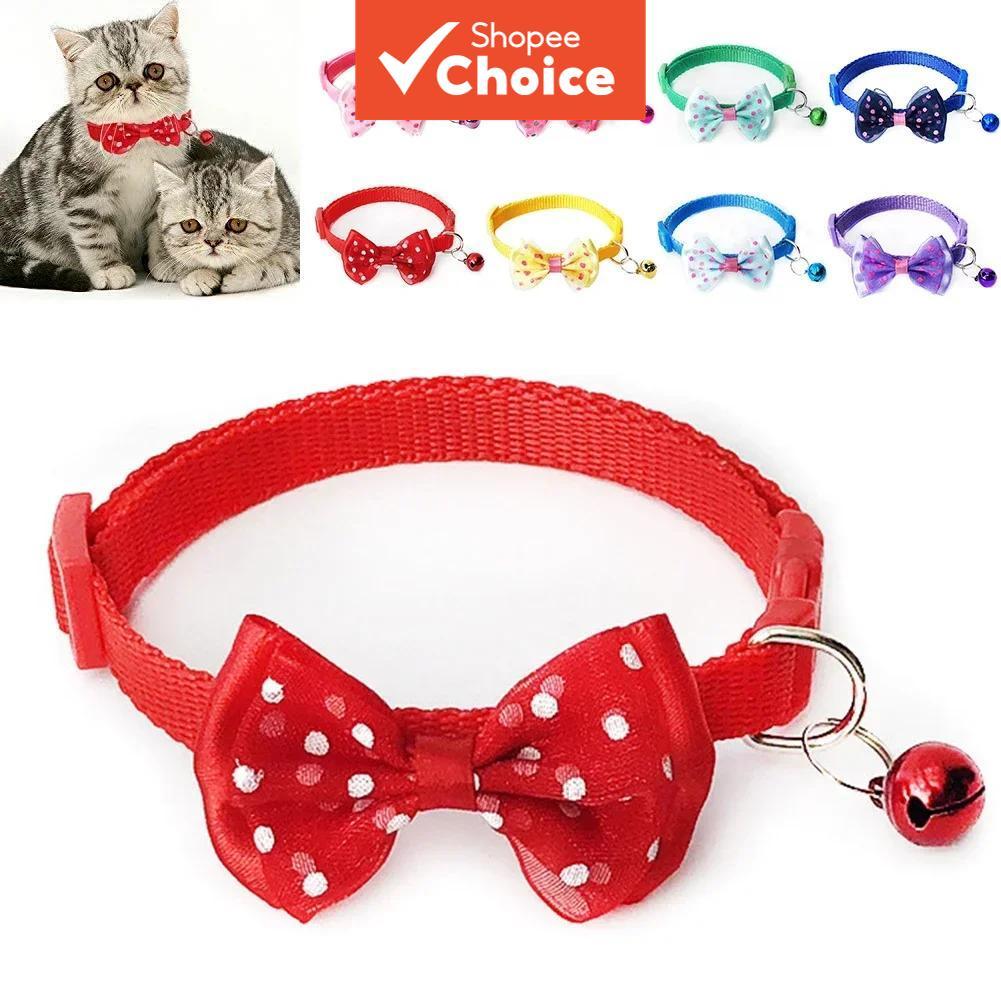 Polka Dot ตาข่ายโบว์ปลอกคอสัตว์เลี้ยงพร้อม Bell ปรับไนลอน Cat สายคล้องคอ, ชุดลูกสุนัขเสื้อผ้าสุนัขชาย Beagle