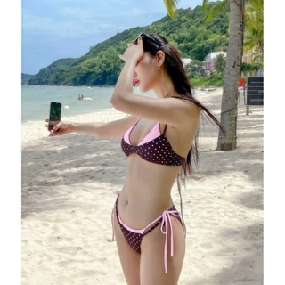 ชุดว่ายน้ำ bikini ชุดบิกินี่ 2ชิ้น ลายจุด รุ่นใหม่ มีฟองน้ำ เที่ยวทะเล#1226