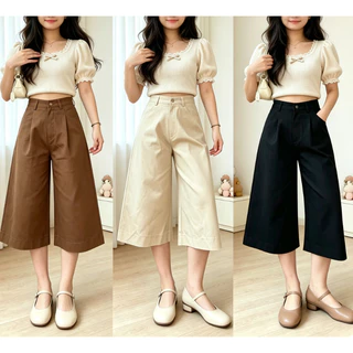 suzllrue7o กางเกง7ส่วนเอวสูง baggy ลุยสบาย 4สี #กางเกงขากว้าง #dailyoutfit # 6670-6673
