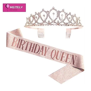 🔥ส่งด่วน🔥 ชุดมงกุฎเพชรและสายสะพาย ( 1 ชุด 2 ชิ้น ) birthday queen มงกุฎนางงาม สายสะพาย อุปกรณ์ตกแต่งวันเกิด