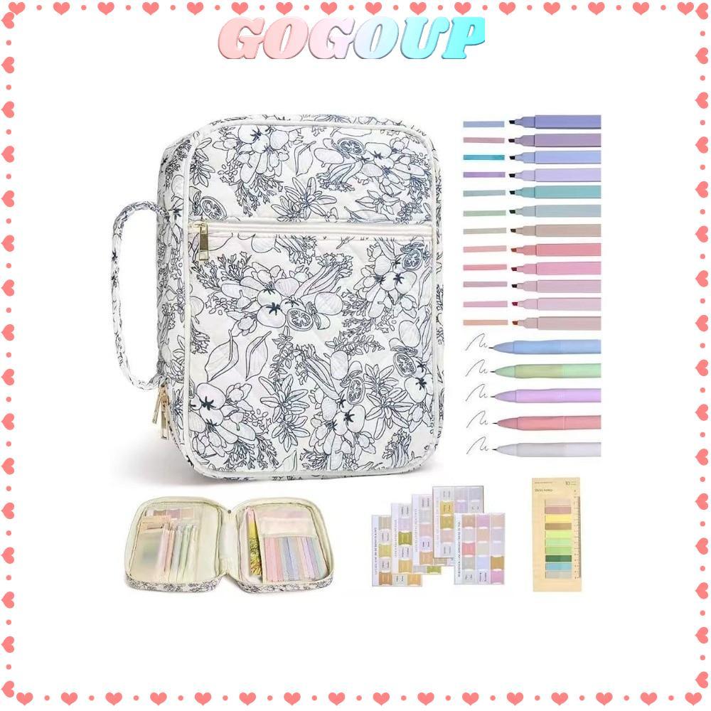 GOGOASDRF Bible Cover Bag,กระเป๋าซิป Handle Bible Cover , การออกแบบดอกไม้ Bible Journaling Kit สวดมน