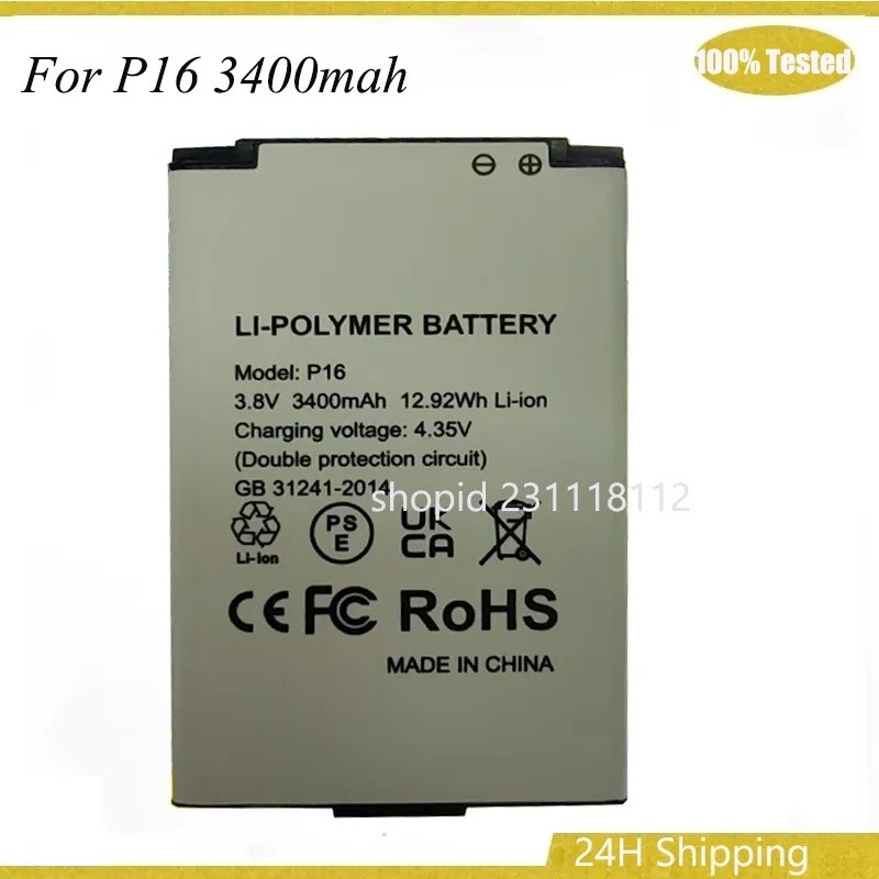แบตเตอรี่ใหม่สําหรับ P16 3400mah แบตเตอรี่ Bateria