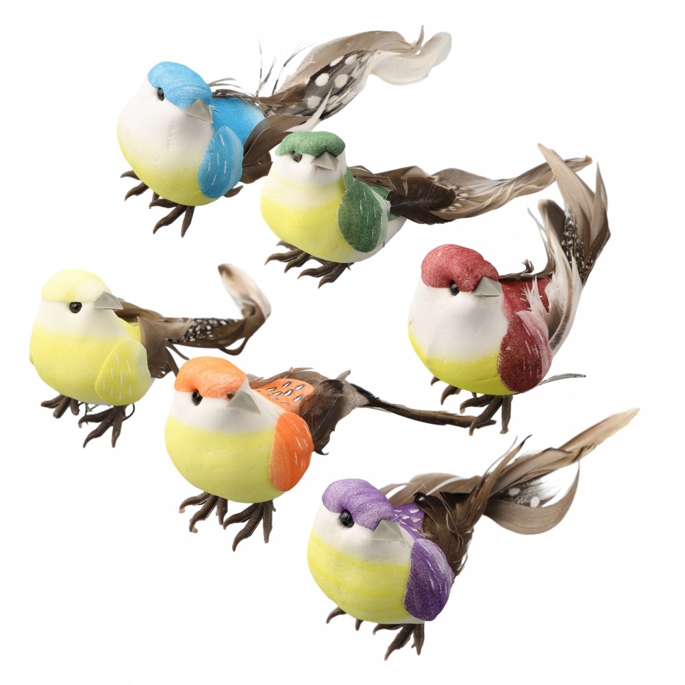 【BIG SALE】Xmas Tree Ornaments 6 Pack Perched Woodland Fake Feather Birds Garden Decoration-HAPY
