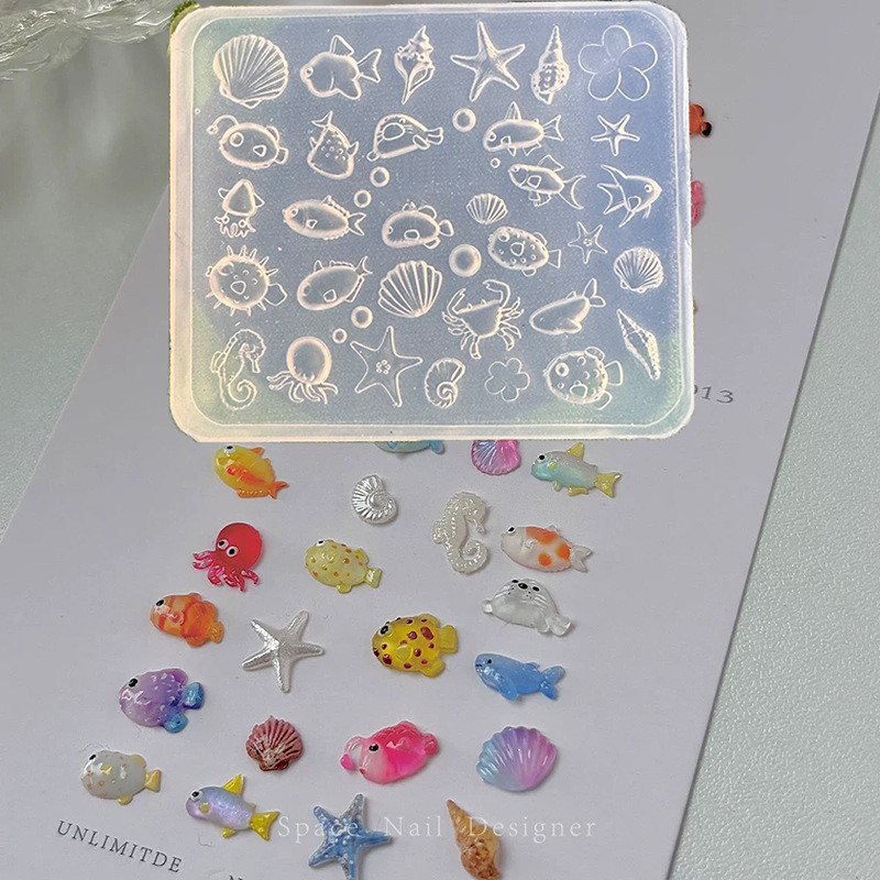 สไตล์ญี่ปุ่น Marine Life ทําเล็บมือซิลิโคนแม่พิมพ์เชลล์ปลาดาวแมงกะพรุนแต่งเล็บแกะสลักสวมใส่เล็บเครื่องมือตกแต่ง