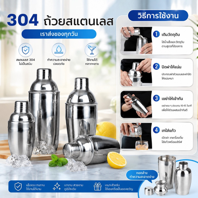 DZB แก้วเชคค็อกเทล แก้วเชค เชคเกอร์สแตนเลส เชคเกอร์ ชานม นํ้าผลไม้ ขนาด 350ml/550ml/750ml ถ้วยสแตนเลส ค็อกเทล บาร์เหล้า
