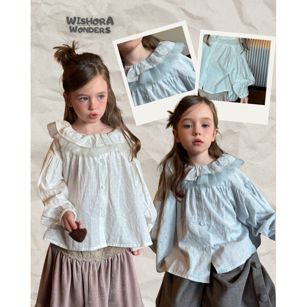 WISHORA WONDERS 26ss DLS260417 Mellow Frill Top เสื้อผ้าเด็กผู้หญิง เสื้อเด็กแขนยาว คอระบาย สไตล์เกาหลี ชุดแฟชั่นเด็ก