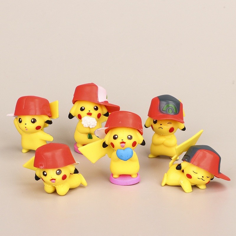 Pokémon 6PCS Leaf Pikachu Pokemon Pokemon Pikachu ตุ๊กตาอนิเมะ