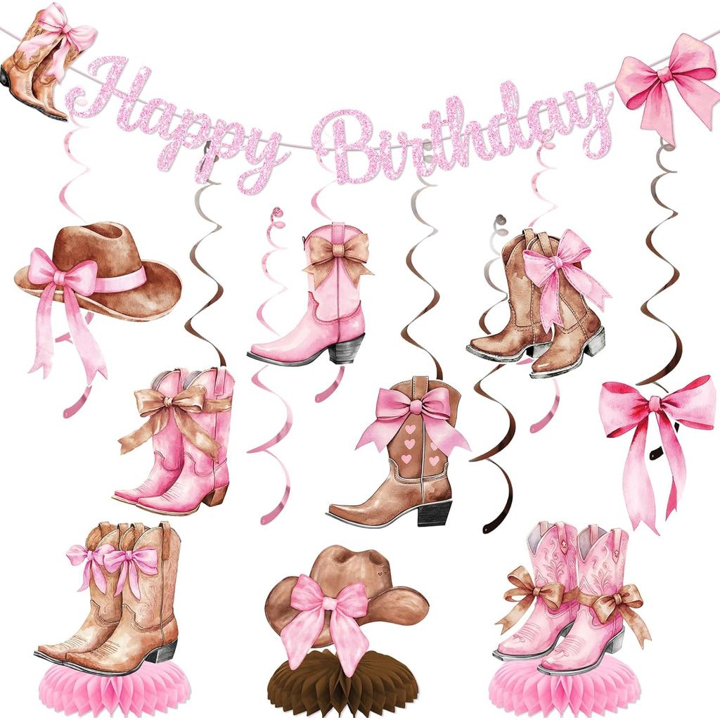 Cowgirl ตกแต่งงานเลี้ยงวันเกิด: Cowgirl วันเกิดตกแต่ง Cowgirl ตกแต่งรองเท้าและ Bows วันเกิดสําหรับ P