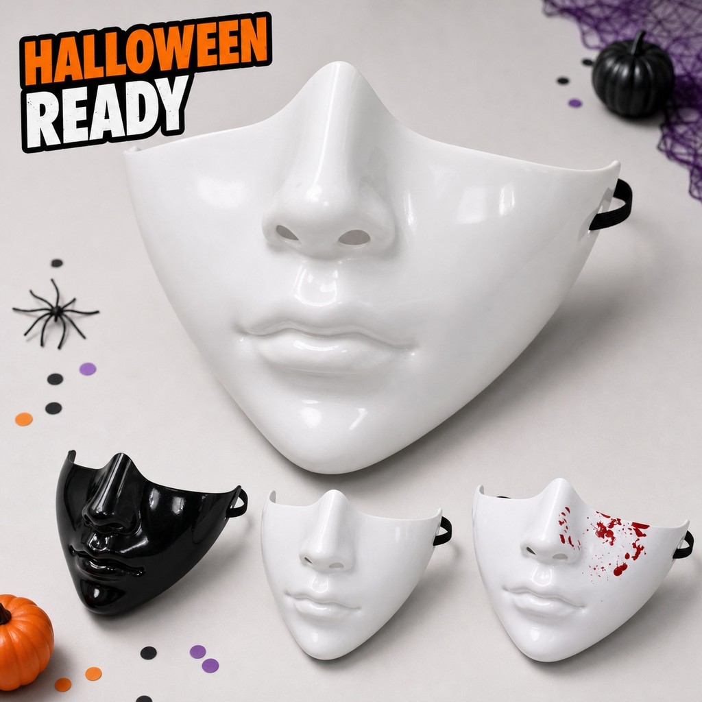 ฮาโลวีนเครื่องแต่งกาย Lower Face Mask สีดําสีขาว Blood Splatter สไตล์