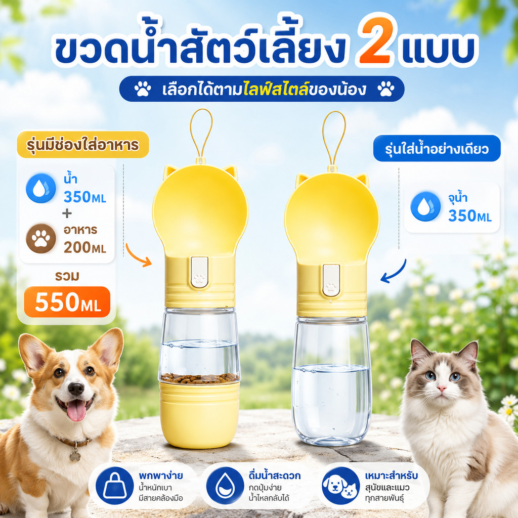ที่ให้น้ำสัตว์เลี้ยงแบบพกพา หมุนสะดวกกระบอกน้ำสุนัข350MLกระบอกน้ำซิลิโคน บได้สำหรับสัตว์เลี้ยง กระบอกน้ำสัตว์เลี้ยง