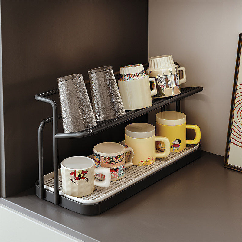 Double-layer cup rack, cup draining rack, table countertop water cup, tea cup, coffee cup storage ra