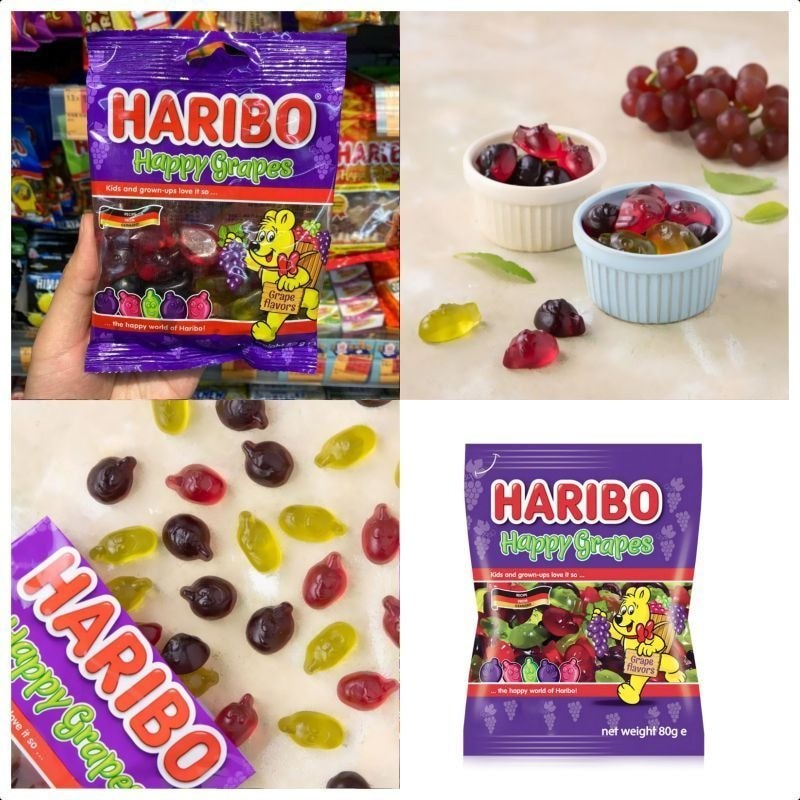 Haribo Haribo Happy Grape Jelly 80g Marshmallow Children ของว่างเยอรมัน LS73026 @