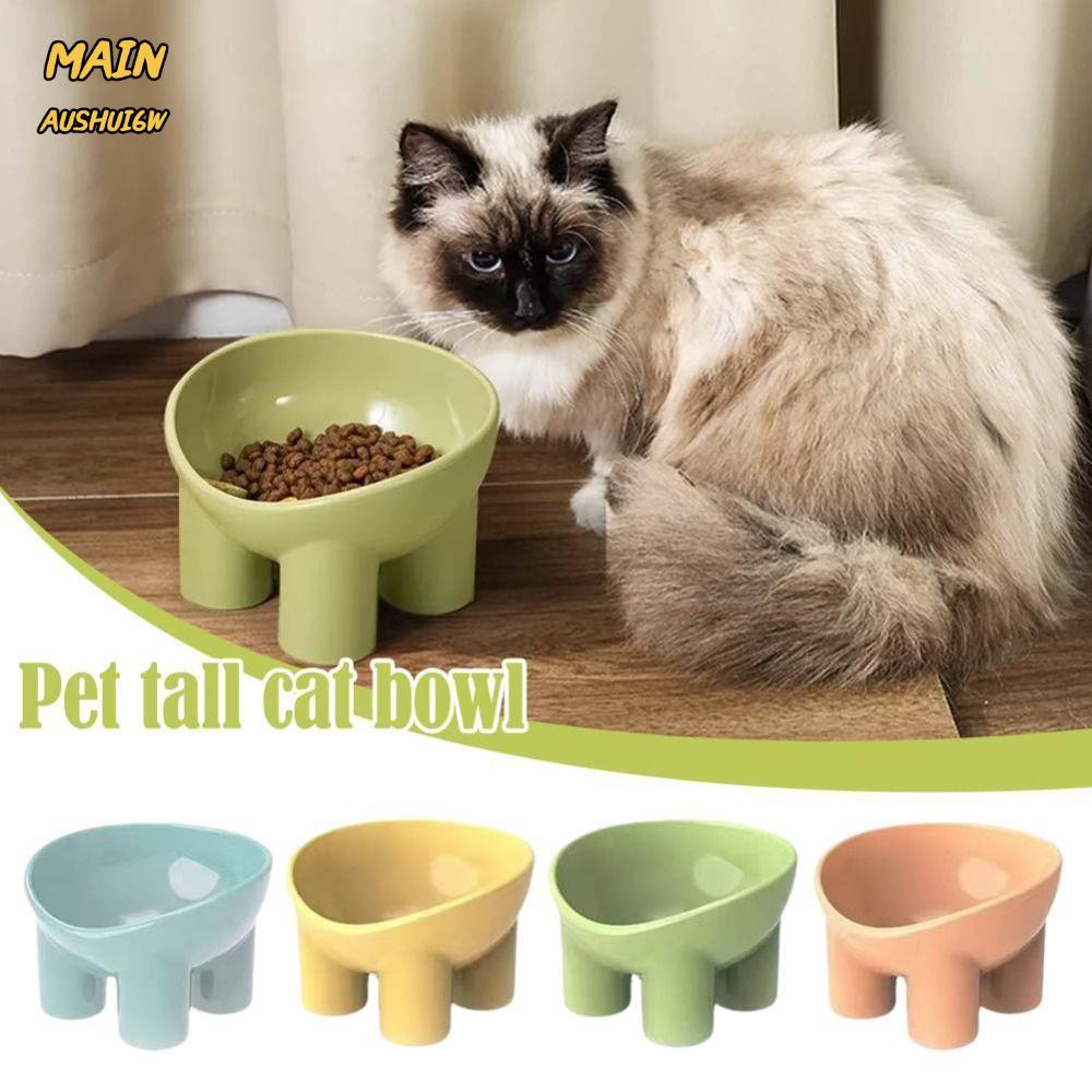 MAINAUSHUI6W ชามสุนัข, High Foot Stable Cat Bowl,ลื่นคอ Protector 4 สีชามอาหารสัตว์เลี้ยงอุปกรณ์ให้อ