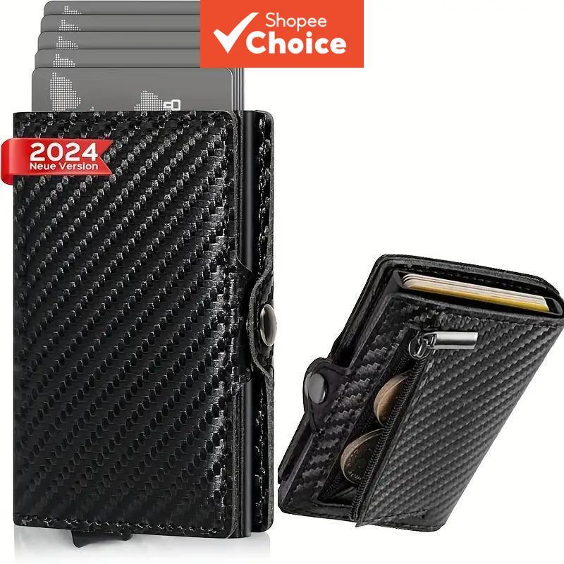 Minimalist Mens Card Holder Ultra-thin Aluminium Pop-up Wallet คาร์บอนไฟเบอร์ Rfid Blocking โลหะคลิปเงิน