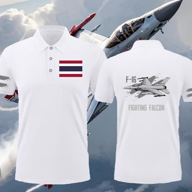 [polo] เสื้อโปโลพิมพ์  เสื้อยืด " F-16 & JAS 39 " " F-16 FIHTIN FALCON " POLO เสื้อเชิ้ตผ้าฝ้าย Cott