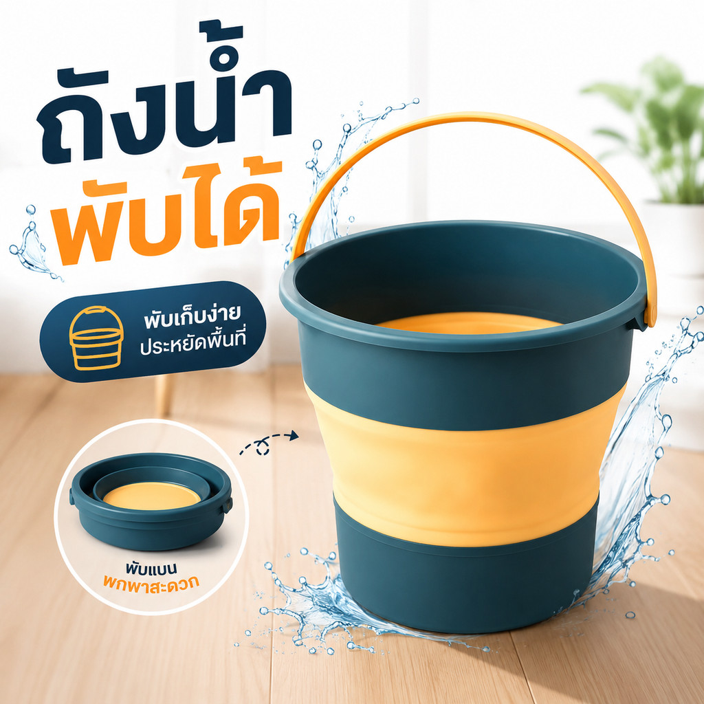 ถังน้ำพับได้ กางง่าย พับเก็บสะดวก ช่วยประหยัดพื้นที่ เหมาะทั้งซักผ้า ล้างของ หรือพกติดรถไว้ใช้งาน