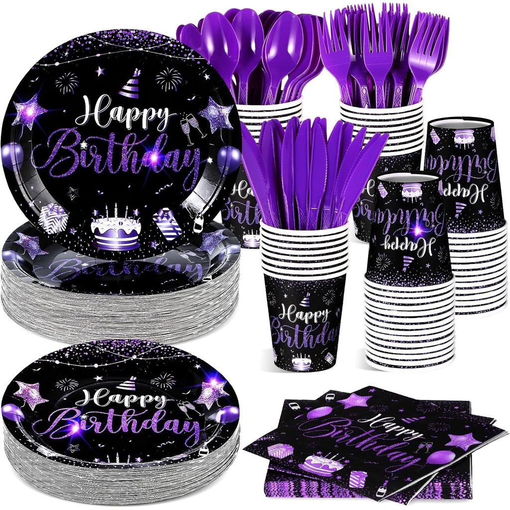 Vesci 350 ชิ้น Happy Birthday Party Supplies Disposable Party Tableware ชุดเสิร์ฟ 50 แผ่นผ้าเช็ดปากถ
