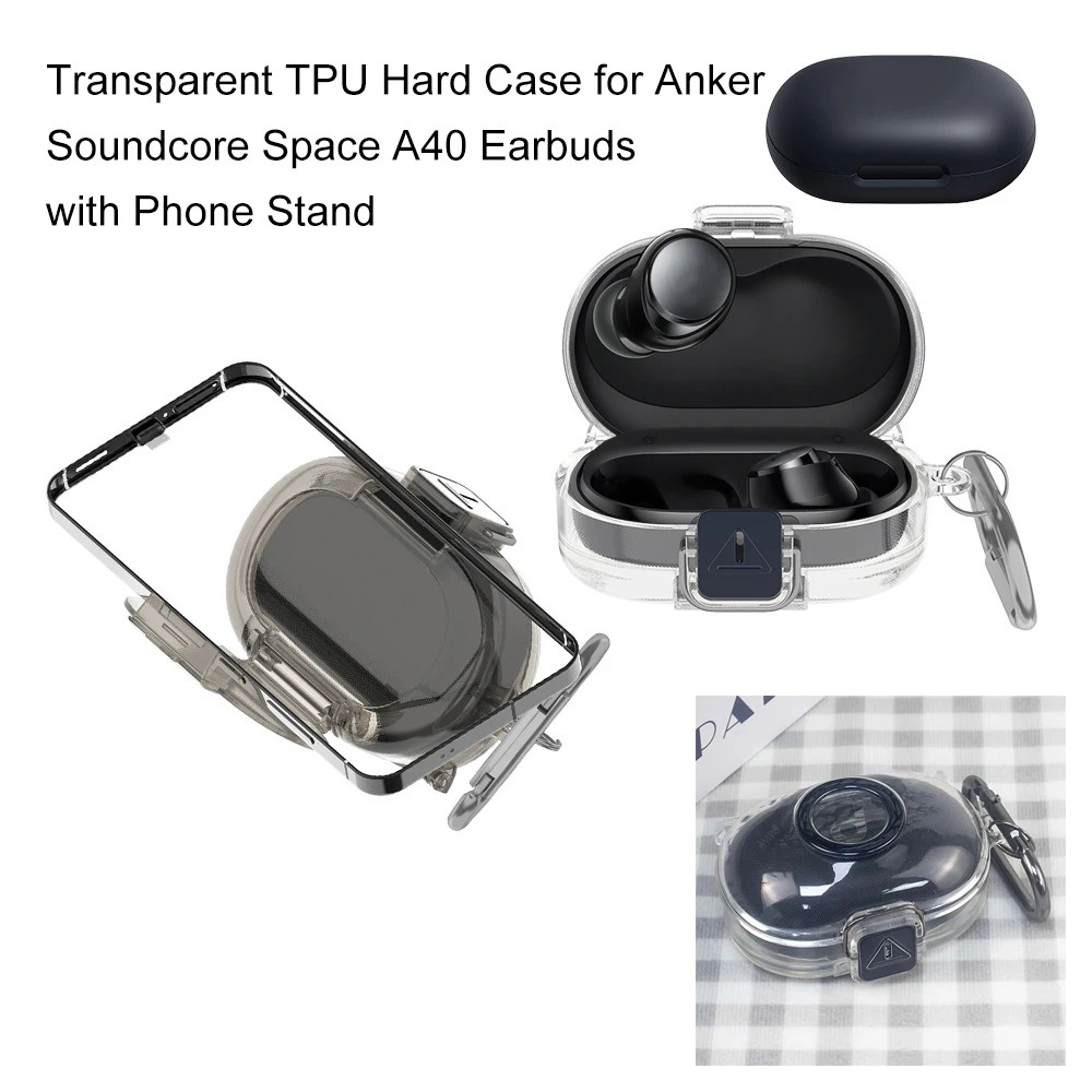 เคสป้องกัน TPU แบบแข็งโปร่งใสเข้ากันได้กับหูฟังบลูทูธ Anker Soundcore Space A40 ที่วางโทรศัพท์ในตัว