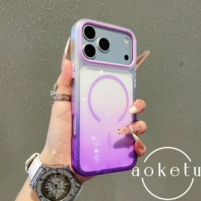 2-in-1 สีสันGradientบางแหวนสีม่วงเคสโทรศัพท์เหมาะสําหรับiPhone 11 12 13 14 15 16 17 Pro Maxโปร่งใสAnti Drop Soft Cover