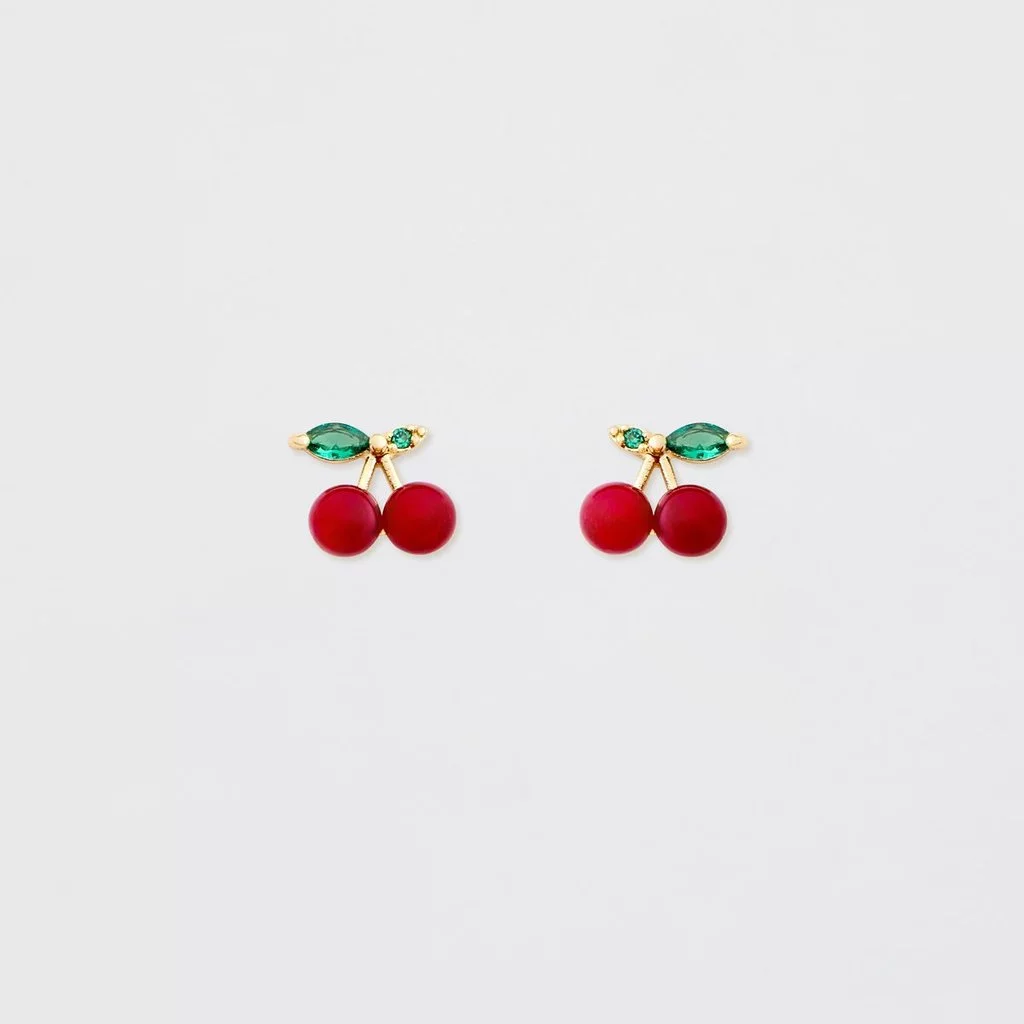 [Pomelo] ต่างหูสตั๊ดรูปเชอร์รี่ / Cherry Stud Earrings