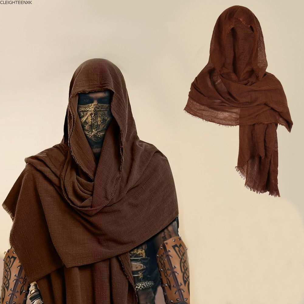 CLEIGHTEEN8H Mens Medieval Pirate Retro Hood, Lightweight Unisex Wrap Cloak, Black/Brown Medieval Ho