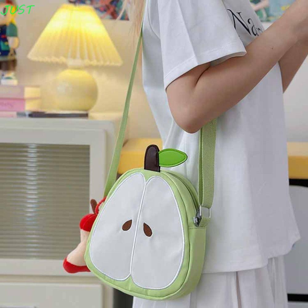 JUST Fruit Shape Crossbody Bag, กระเป๋าข้อความ Pear Funny Shoulder Bag, Fashion Harajuku Zipper Pouc