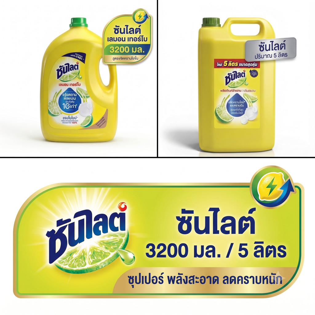 [ 3200มล. / 5 ลิตร ] ซันไลต์ เลมอน น้ำยาล้างจาน ผสมมะนาว ล้างสะอาด น้ำยาล้างจาน ซันไลเลม่อน 3200 มล.
