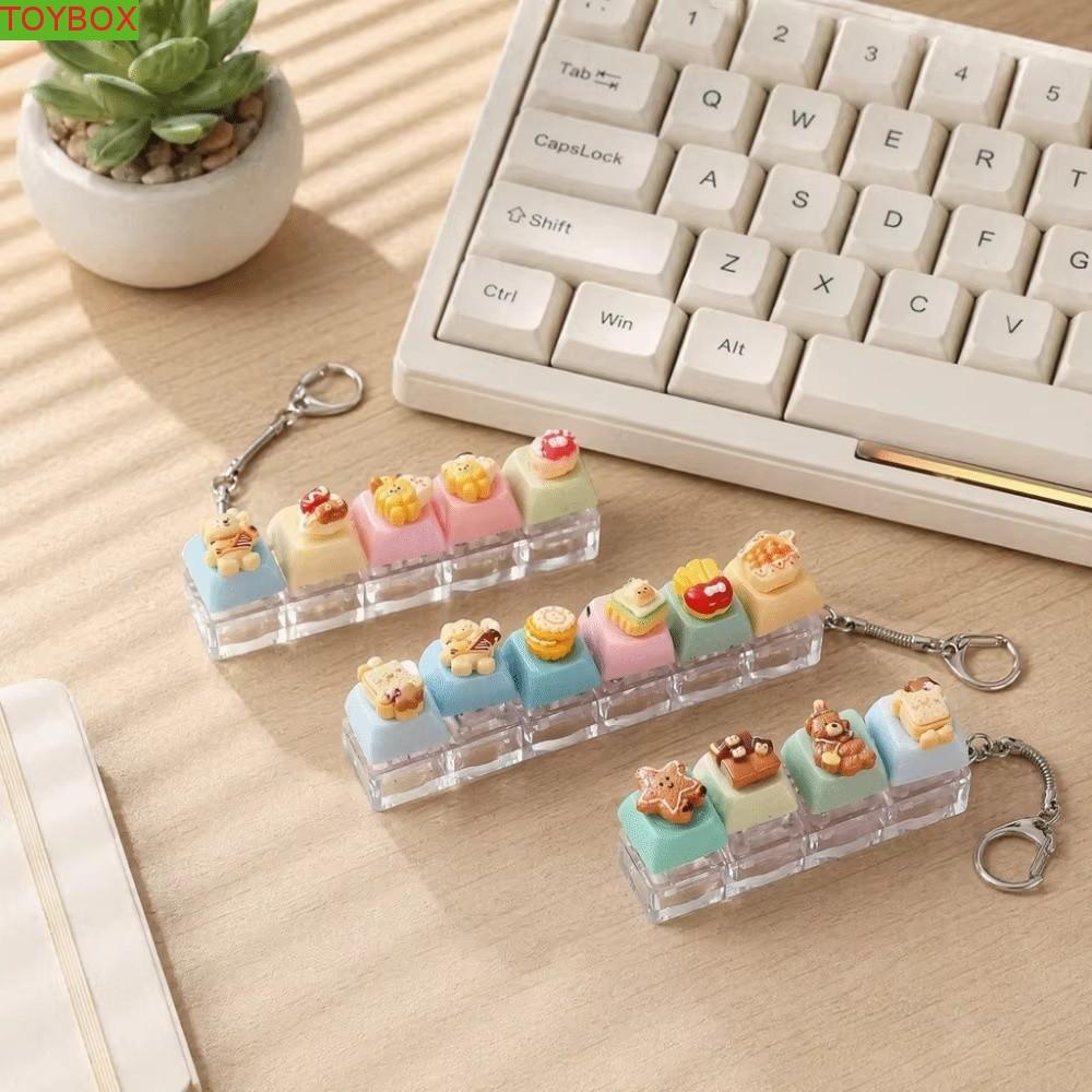 TOYBOX Keycap Fidget พวงกุญแจ, ปุ่มนิ้วกลคีย์บอร์ด Clicker ของเล่นพวงกุญแจ, Fidget พวงกุญแจหมี Keyca