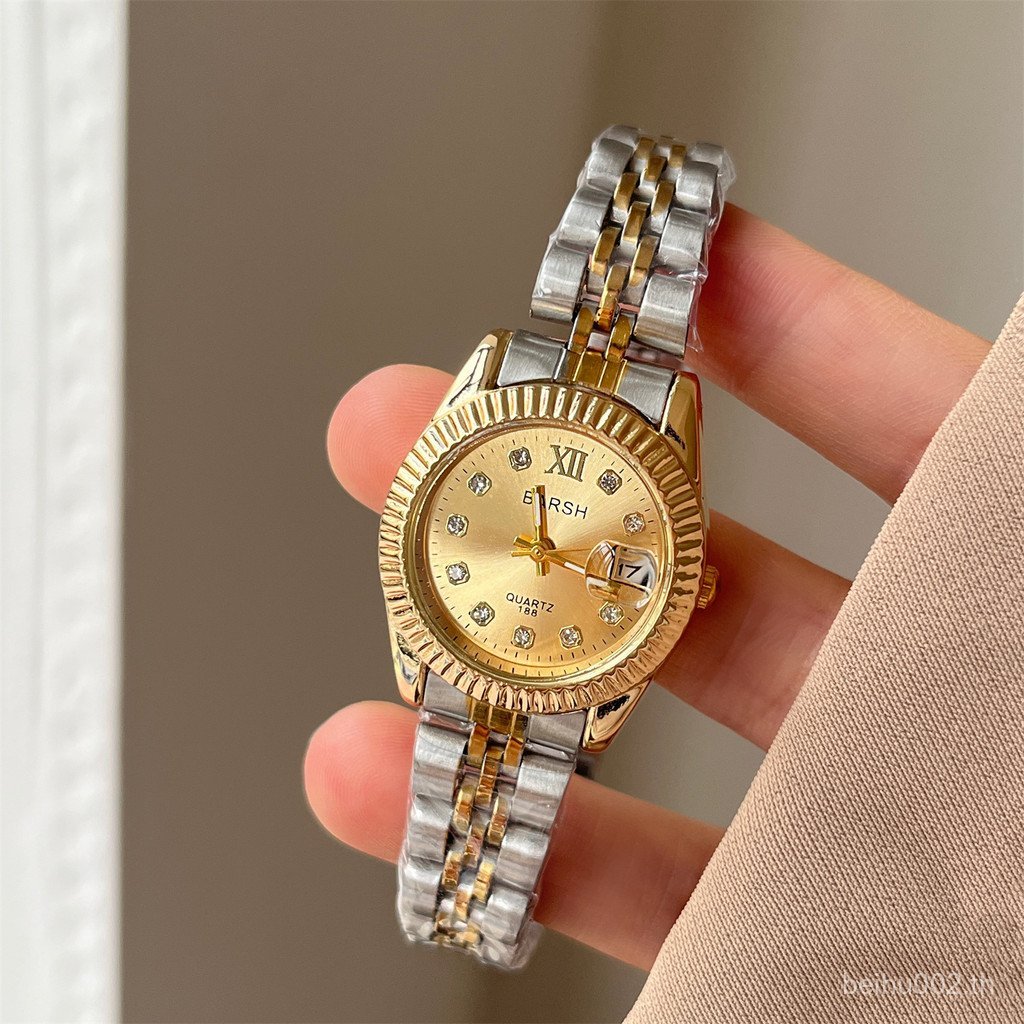 ⭐⭐Golden Steel Band นาฬิกาผู้หญิง Disc Point Diamond พร้อมปฏิทินนาฬิกา Casual Quartz นาฬิกาผู้หญิงเอ