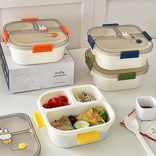 กล่องข้าว กล่องอาหารเด็ก 3-4 ช่อง อุ่นไมโครเวฟได้ ฟรีกล่องจุ่มและช้อน
