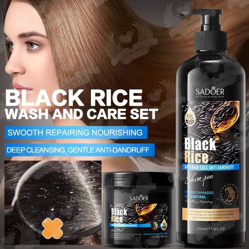 Black Rice Anti-Hair Loss Shampoo Deep Anti-Dandruff Repair Nourishing Hair Shampoo and Conditioner 