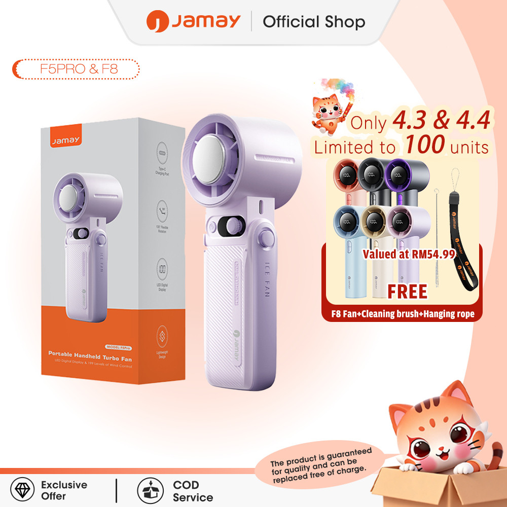 JAMAY พัดลมพัดลมเทอร์โบแบบพกพาความเร็วสูง kipas mini พับมือพัดลม cooler 199 ระดับจอแสดงผล LED 30H 80