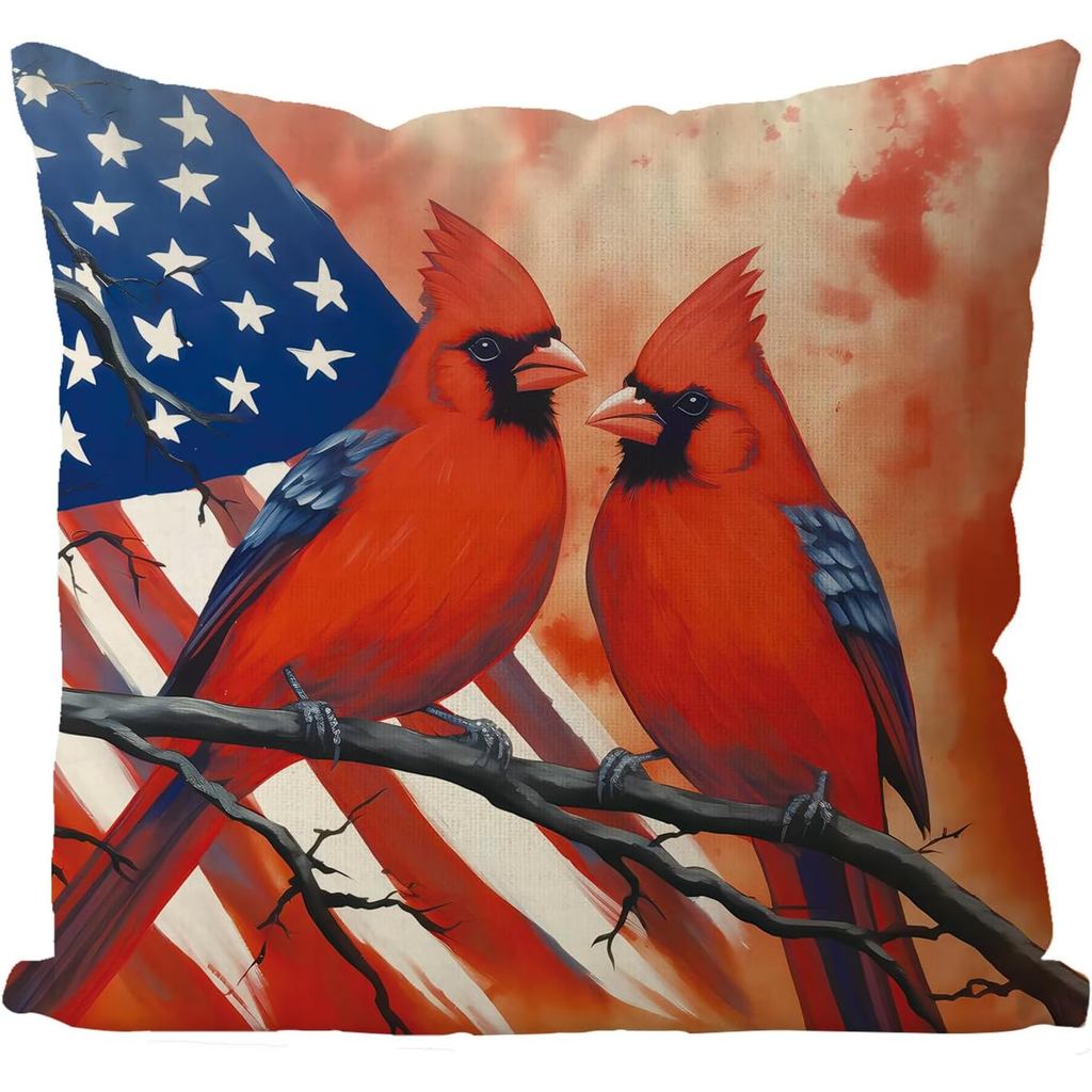 GAGEC 4th of กรกฎาคมหมอน 18x18 นิ้ว Cardinal American Flag Patriotic วันประกาศอิสรภาพโยนปลอกหมอน Mem