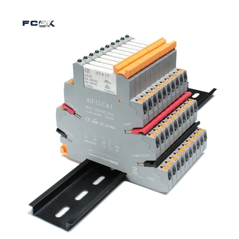 GGVB คุณภาพสูง FCGK 41F-1Z-C4-1 6A Din Rail Slim รีเลย์โมดูลสวิทช์รีเลย์แม่เหล็กไฟฟ้า 6-24Vdc Spdt อ