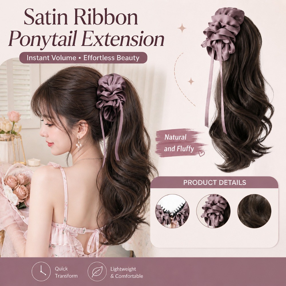 (จัดส่งในพื้นที่) ผู้หญิงสีม่วงซาตินกล้วยคลิปวิกผมปุย แฮร์พีซ เพิ่มปริมาณผมสําหรับการออกเดท สวมใส่